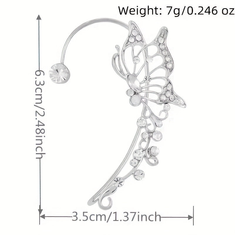 2pcs Butterfly Fairy Ear Cuff Earrings – Non-Pierced Elven Ear Crawlers with Sparkling Synthetic Zircon, Handmade Fantasy Jewelry for Women & Girls, Cosplay or Special Events