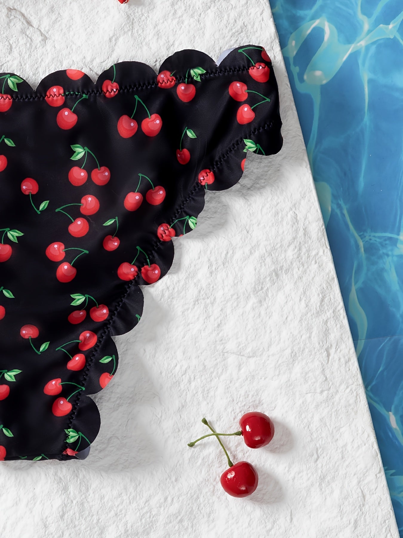 Women'S Sexy Strapless Bikini Set, High Stretch Polyester Fabric with Lace-up Detail, Fruit Pattern Swimwear, 85% Polyester 15% Elastane