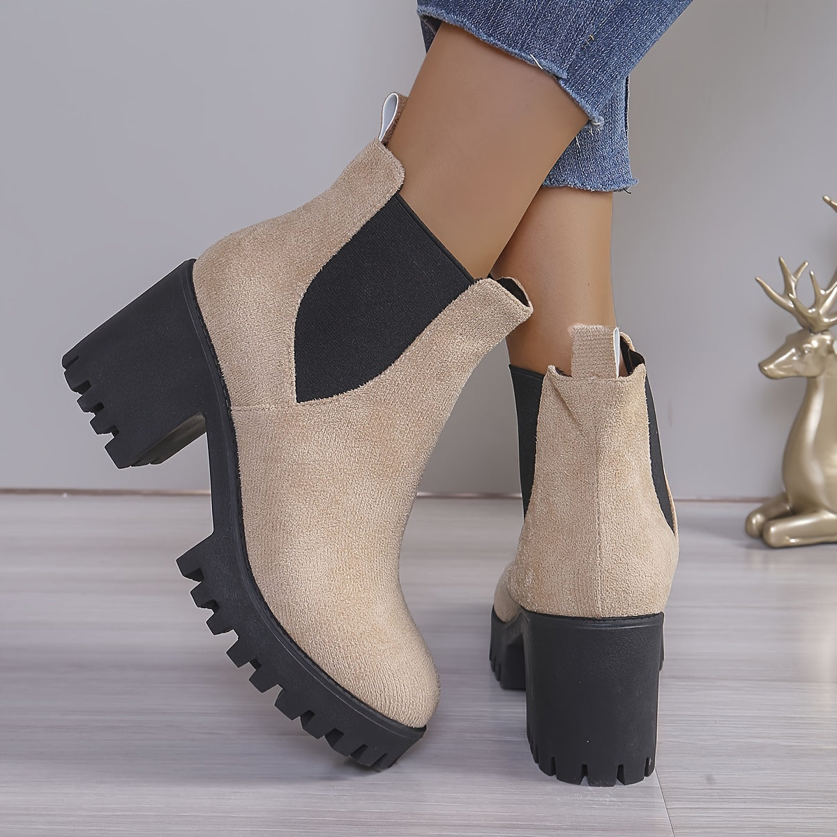Women's Chunky Heel Short Boots - Fashion Stretch Fabric Sided Boots - Comfortable Ankle Boots - For Women - Suitable for Casual & Party Occasions - Perfect Gift for Fashionistas