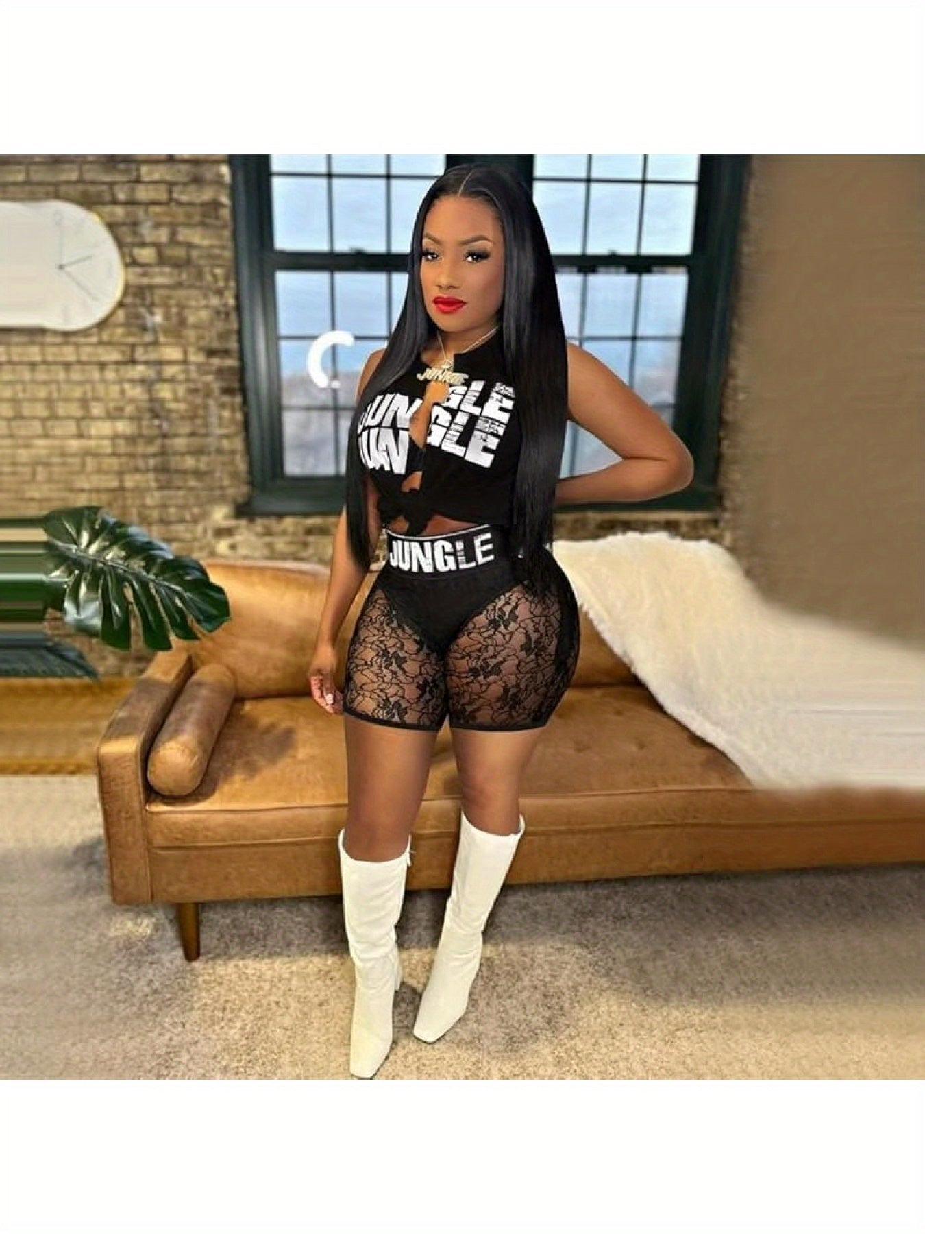 Women'S Sleeveless 2pcs Outfits Front Tied Sheer Mesh Bodycon Long Legging Pants Sets