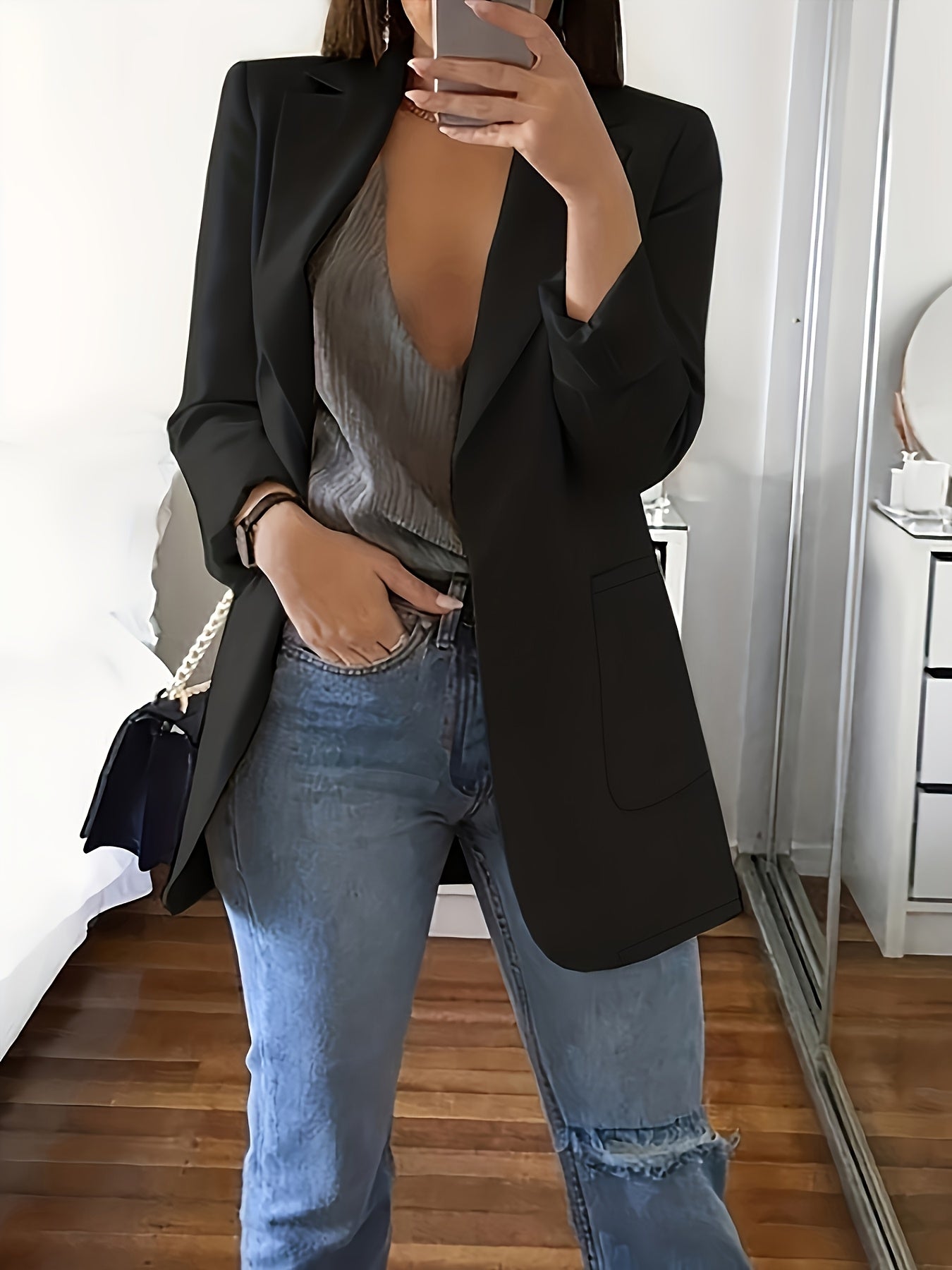 3pcs Fashion Casual Solid Color Lapel Slim Fit Open Cardigan Suit Jacket for Women Spring Summer Autumn