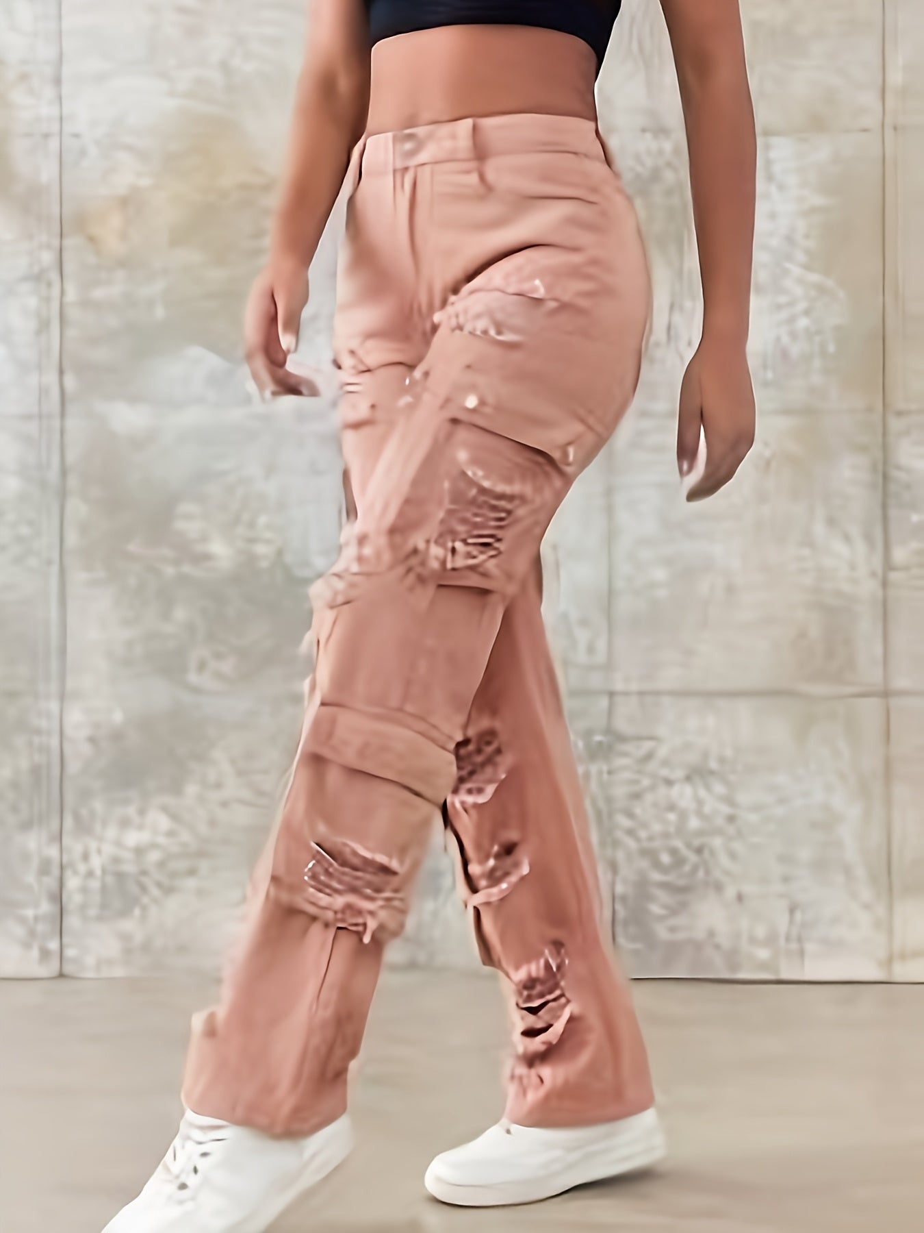 Women'S High Waist Wide Leg Loose Jeans - Pink Button Hole Jeans With Pockets, Casual Loose, Comfortable Four Seasons, Very Suitable For Leisure Outdoor, Fashion Wear, Everything