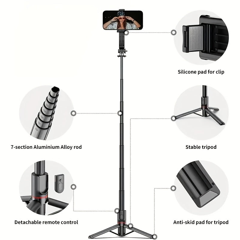 40-inch Extendable Phone Selfie Stick, Professional Floor Stand Designed for Live Streaming with Wireless Remote Control Smartphone Tripod, 360° Rotatable, Stable Anti-Shake Handheld Monopod Perfect for Travel and Outdoor Vl