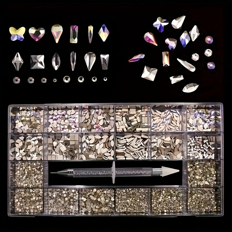 Nail Rhinestones Kit, Nail Art Decorations Flat AB Rhinestones Kit DIY Crafts Gemstones for Nail, Shoes, Clothes, Jewels (600 Clear Diamonds + 2500 Flat Rhinestones)