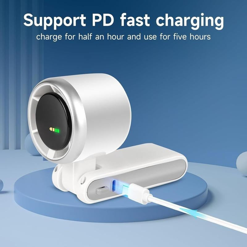 Portable turbo fan, with 5 speed adjustment settings, digital display, three-in-one handheld mini fan, USB rechargeable fan, essential item for holidays, suitable for travel, bedroom, camping and outdoor use.