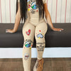 Graphic Print Two-piece Set, Casual Short Sleeve T-shirt & Skinny Pants Outfits For Spring & Summer, Women's Clothing