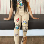Graphic Print Two-piece Set, Casual Short Sleeve T-shirt & Skinny Pants Outfits For Spring & Summer, Women's Clothing