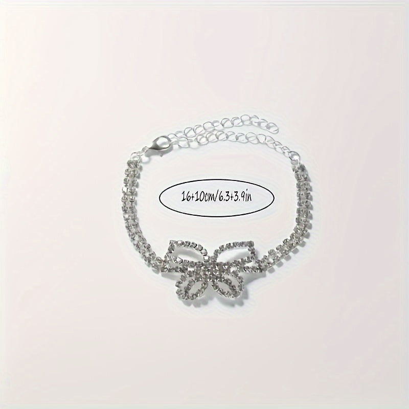 Butterfly Rhinestone Bracelet/Anklet & Necklace Set - Elegant, Perfect for Christmas, , Party, Women's Gift