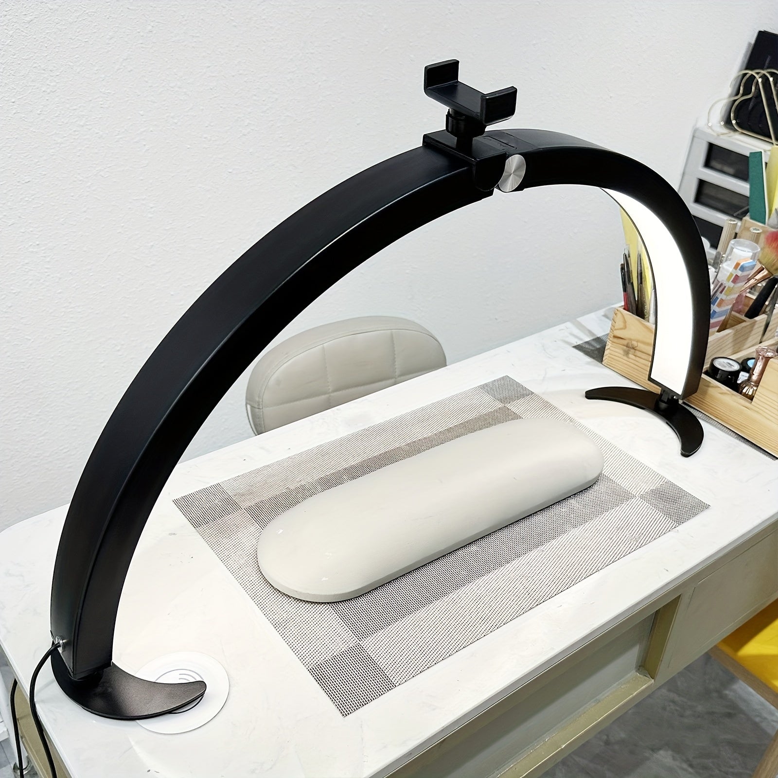 Nail Studio Set Lamp, Eyelash Lamp, Foldable Half Moon Lamp, With Remote Control And Phone Stand, 7 Colors And 10 Brightness Can Be Adjusted For Salon Nail/tattoo/eyebrow Tattoo/facial Beauty Lamp
