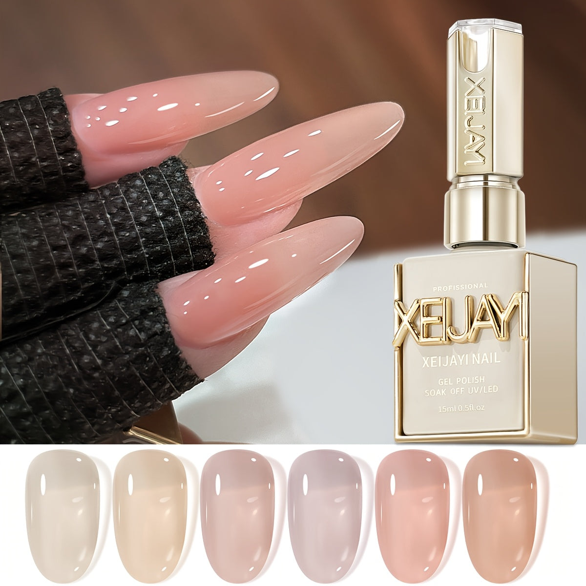 XEIJAYI 1pc 6 Colors 0.51oz New Popular Nail Gel Semi Permanent Nail Art Soaking UV LED Nail Salon DIY Nail Salon Gel