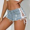 Women'S Low Waist Lace-Up Playful Mini Denim Shorts Clubwear