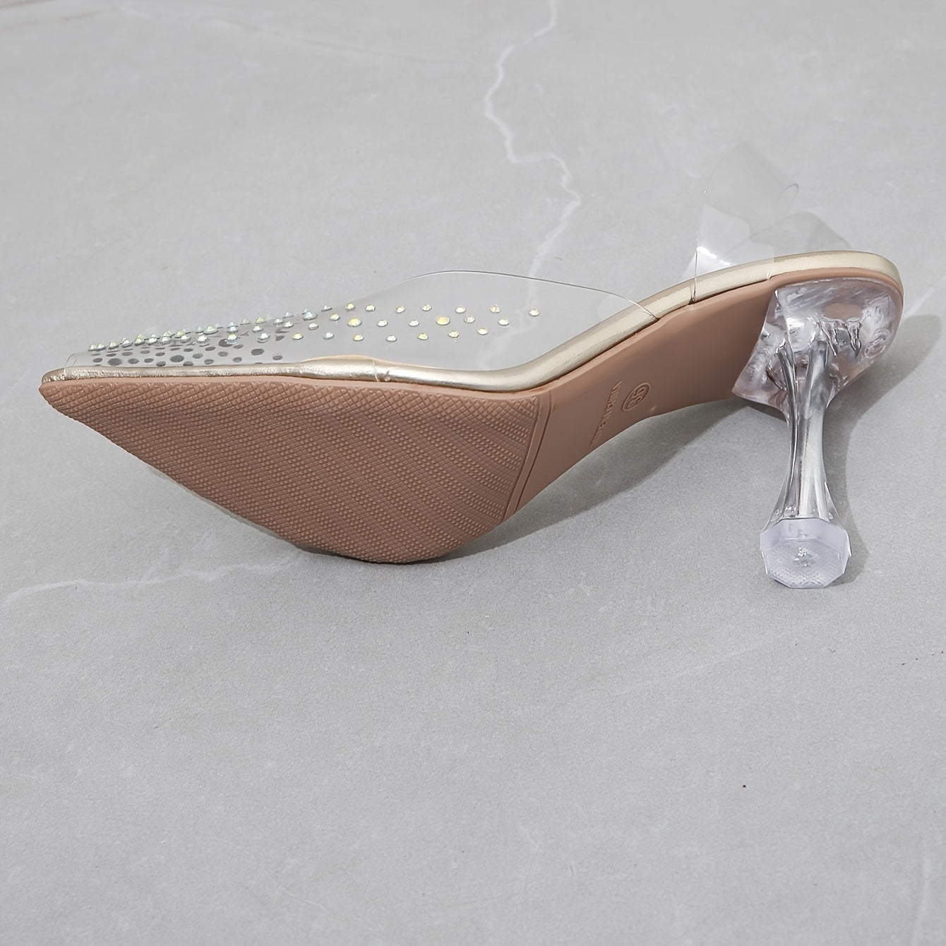 Women's Rhinestone Decor Stiletto Heels, Elegant Point Toe Dress Pumps, Fashion Transparent Strap Heels
