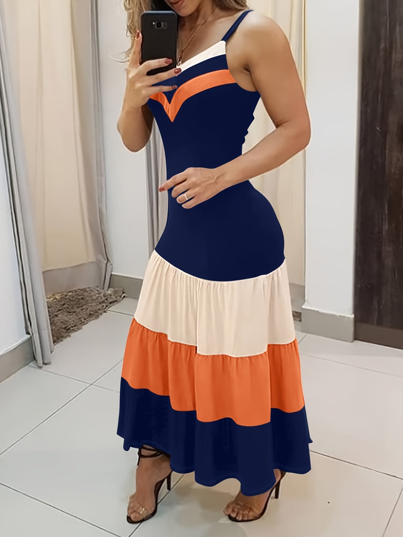 Color-Blocking Spaghetti Strap Dress