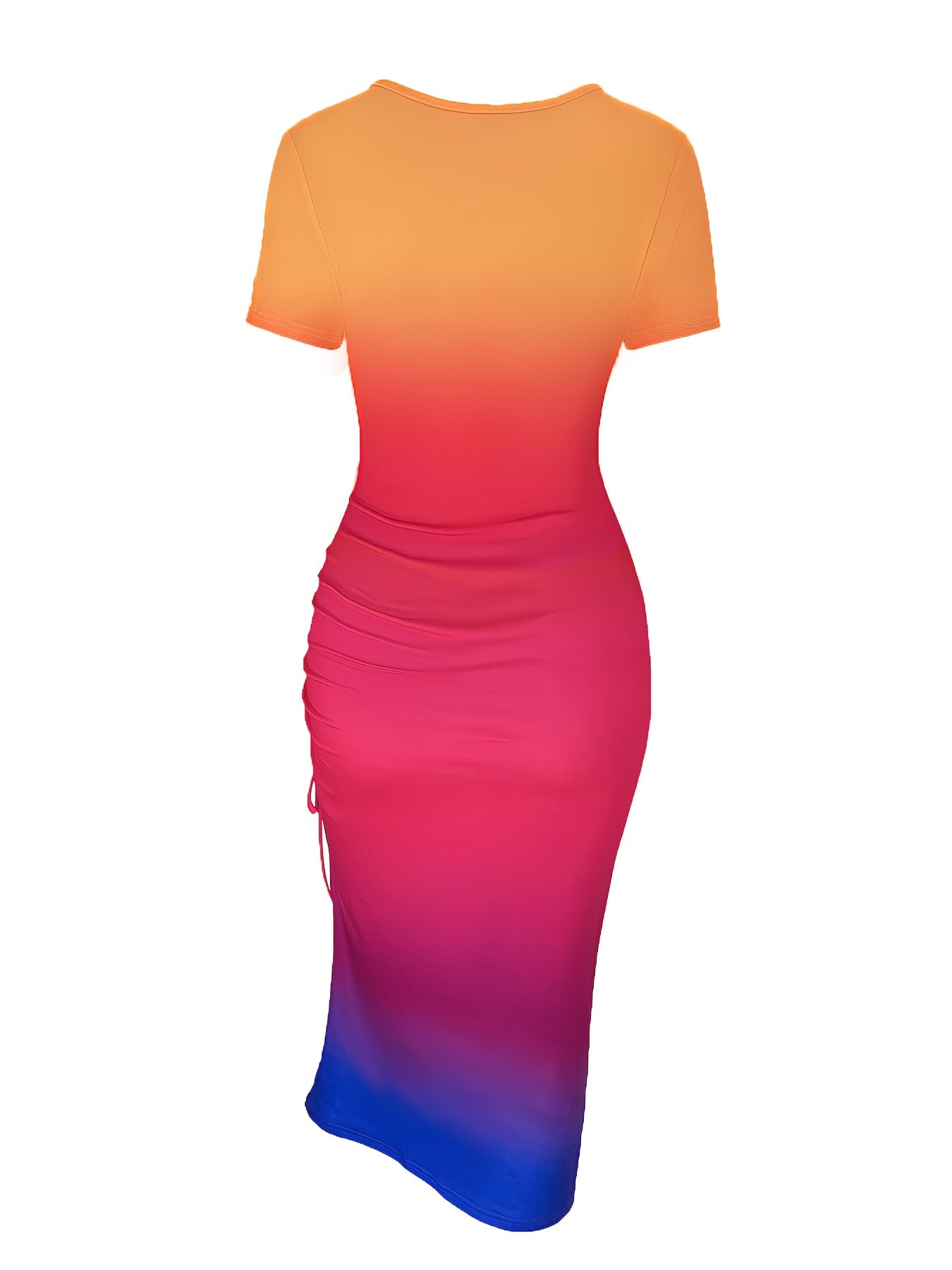 Gradient Charm - Adjustable Drawstring Bodycon Dress with Flattering Short Sleeves - For Fashion-Forward Women
