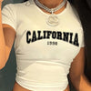 California Letter Print Short Sleeve T-Shirt - Women's Casual Round Neck Top - Spring/Summer Collection