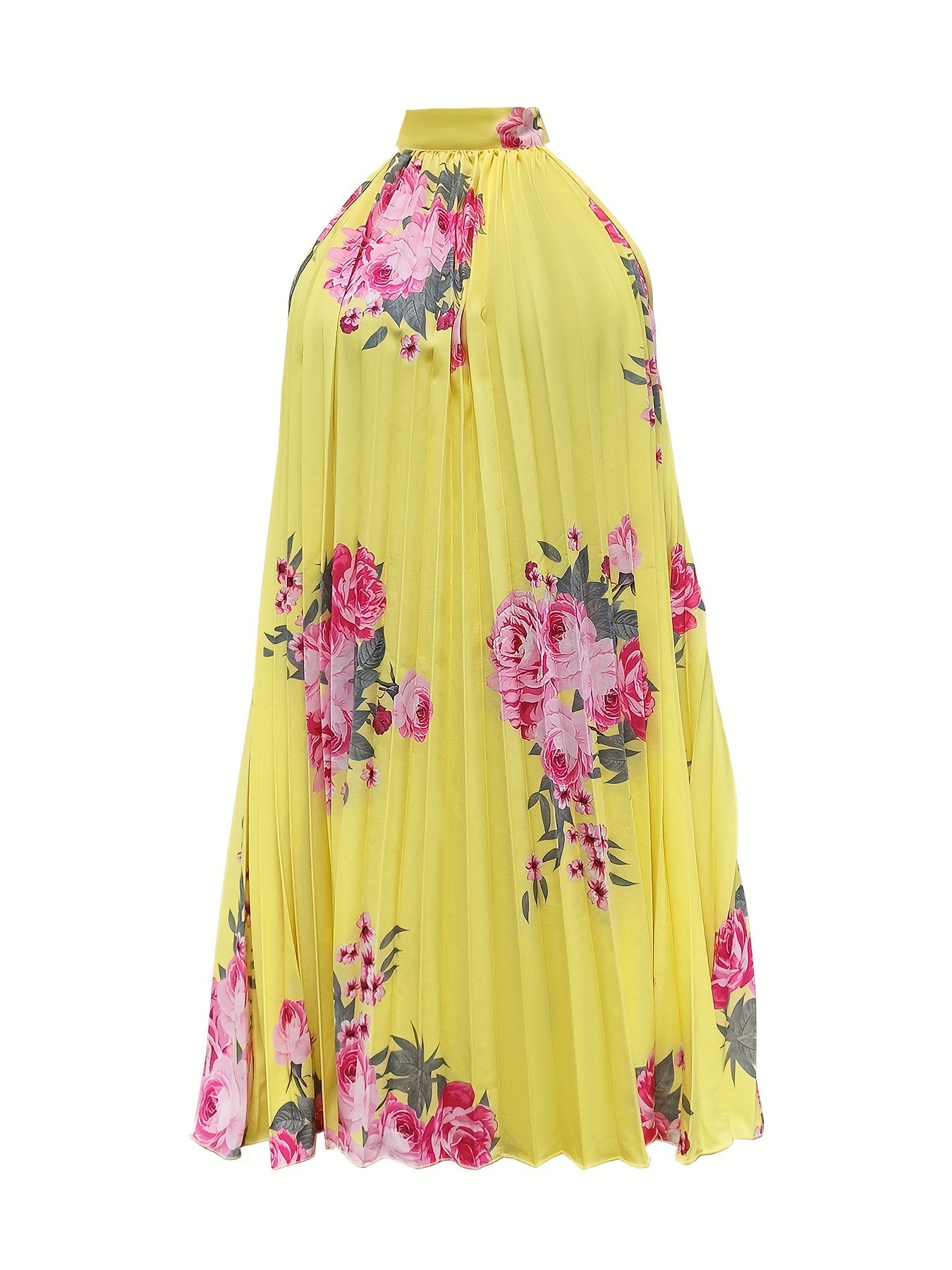 Spring-Summer Chic Choker Style Dress - Sleeveless, Floral Elegance, Women’s Perfect Sundress