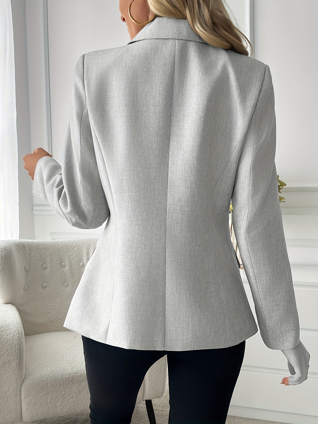 Women'S Elegant Lightweight Polyester Blazer - Casual Chic Spring/Fall Jacket with Button Details, Regular Fit, Long Sleeves, and Minimalist Design