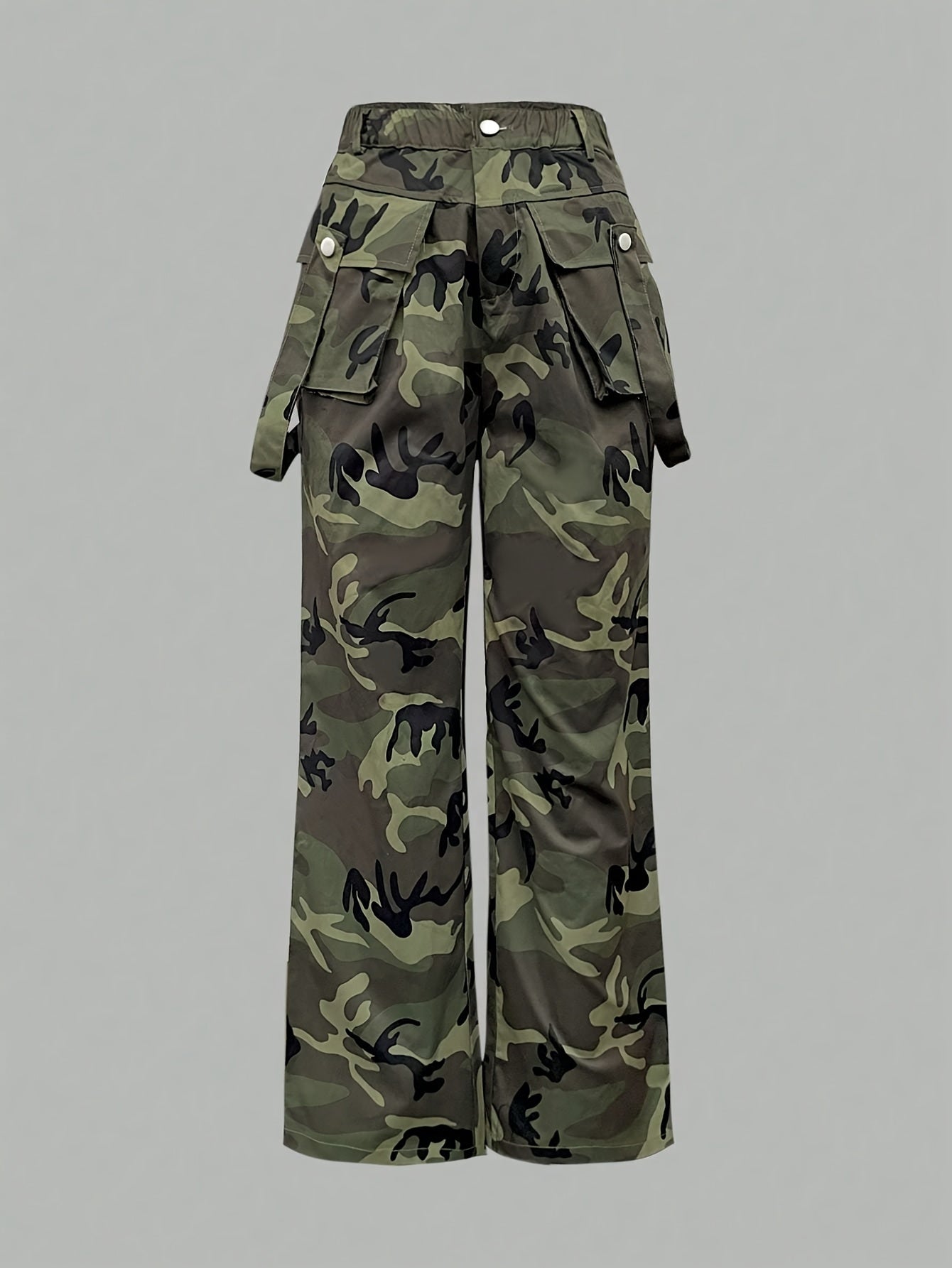 Women'S Camo Print Cargo Pants with Zipper Pockets, Casual Loose Fit Wide Leg Trousers for Casual Attire, High-Quality Cargo Pants