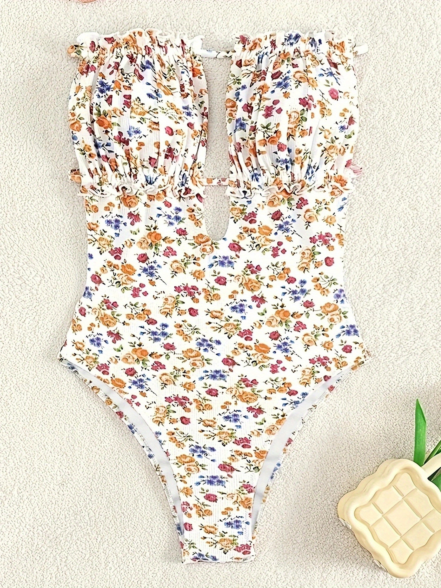 Women Bikini, Strapless Backless Floral Slim Fit Summer Swimsuit Swimming Bathing Swimwear