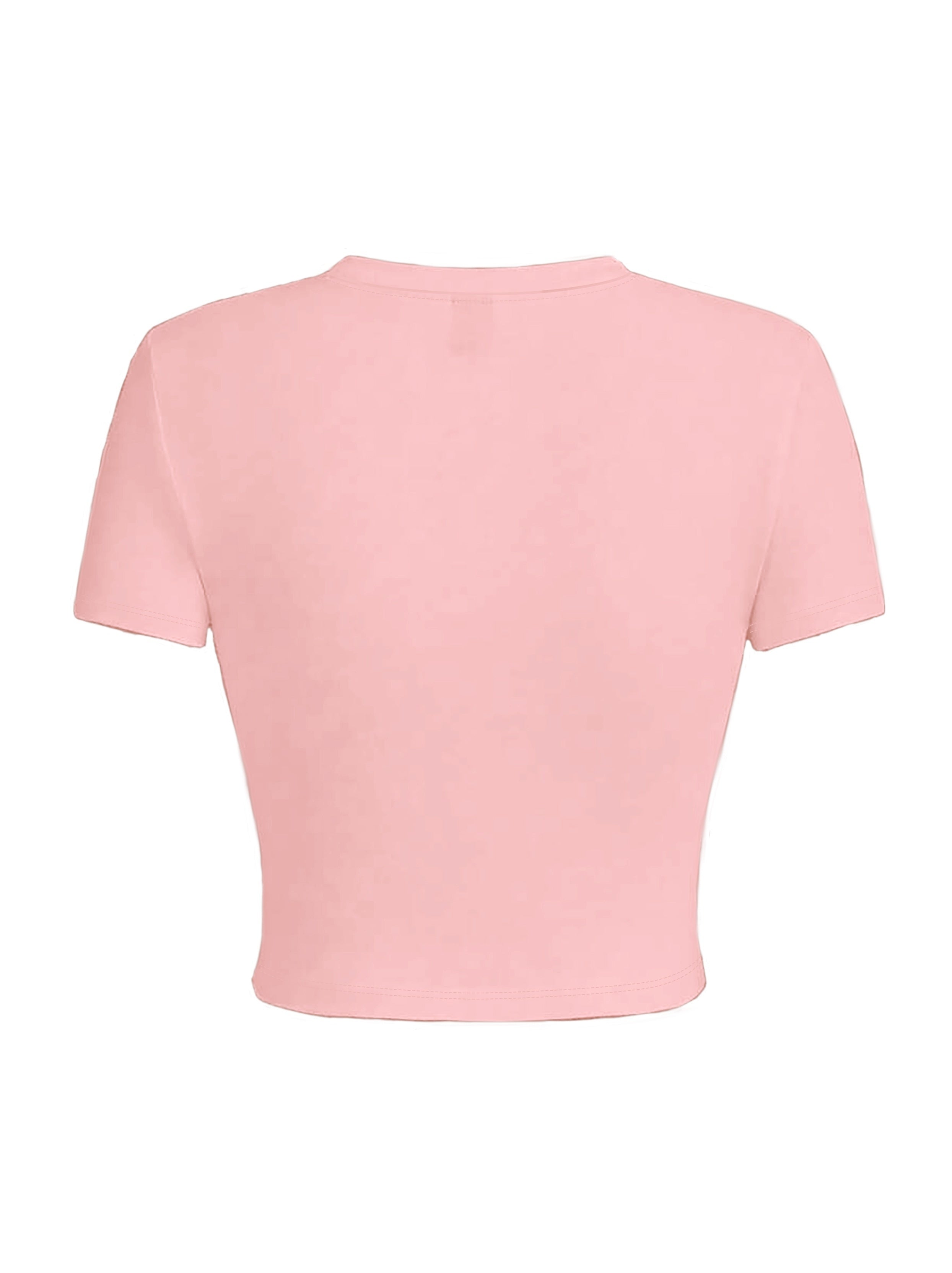 Y2K Short Sleeve Crew Neck Polyester Knit Fabric Medium Stretch T-Shirt, Regular Length, All Season, with Lips & Pearl Pattern, for Women