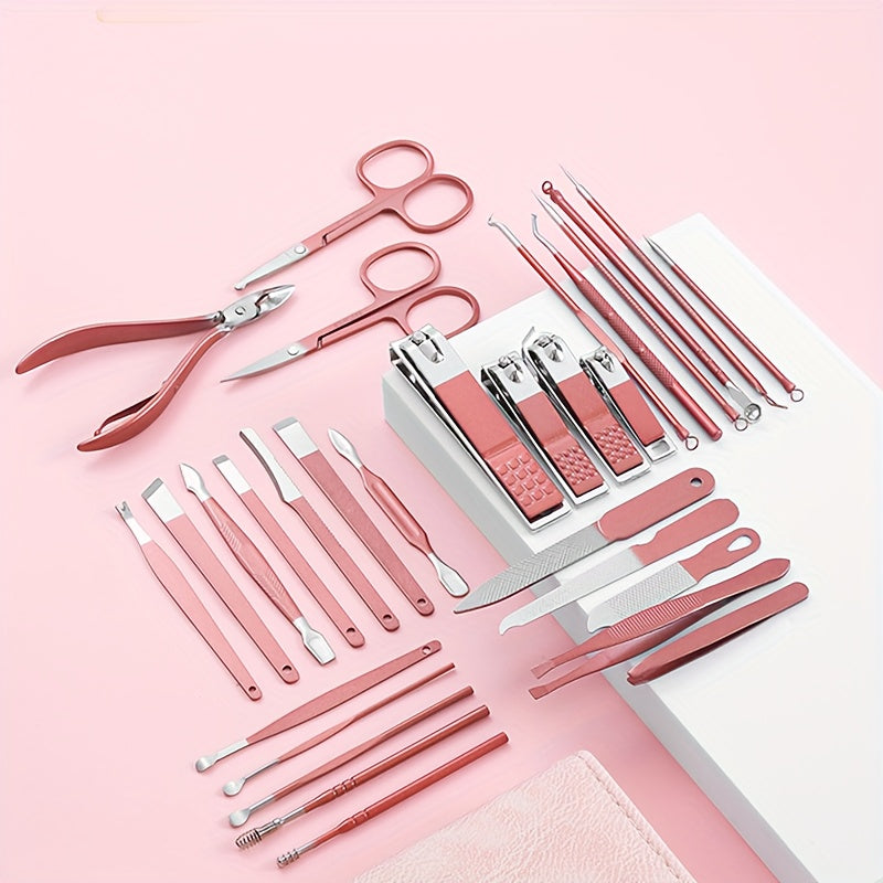 Ladies Manicure Set Professional Set Nail Clipper Pedicure Set - 30in1 Stainless Steel Manicure Set, Beauty Nail Care Set With Luxury Organizing Box Rose Golden