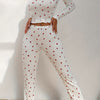 Autumn Strawberry Print with Lotus Leaf Hem Women's Long Sleeve Long Pants Pajama Set/Home Wear Set