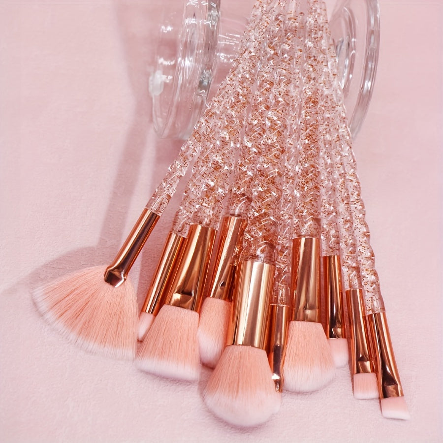 10pcs Oval Makeup Brush Set with Nylon Bristles & ABS Plastic Handles - Alcohol-Free, Perfect for Foundation, Eyeliner, Eye Shadow, Lip Brush - Ideal Beauty Gift for Halloween, Beauty Essentials|Elegant Brush Set|Durable Make