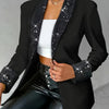 Elegant Women'S Jacket with a Round Collar And Sequined Cuffs, Featuring Long Sleeves.