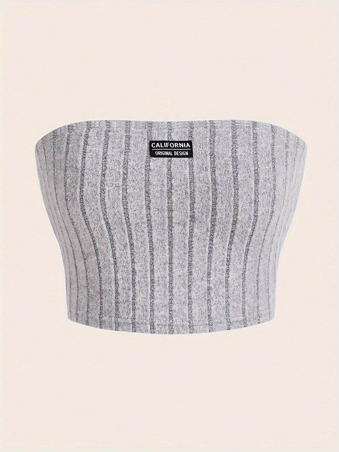 Women'S Strapless California Top - Casual Ribbed Knit, Sleeveless Crop Blouse with Button Detail, Light Gray, Perfect for Summer & Spring, Summer Fashion | Casual Chic | Woven Textur