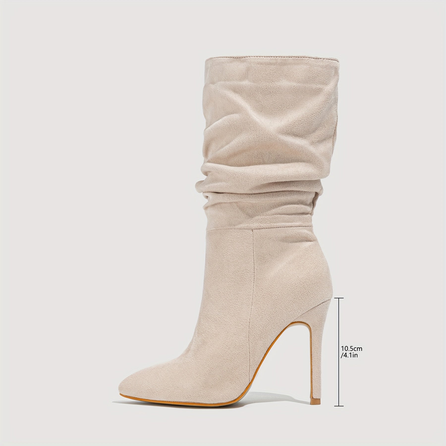 Chic Women's Slip-On Stiletto Boots - Pointed Toe, Velvet Mid-Calf with Warm Lining for Fall/Winter