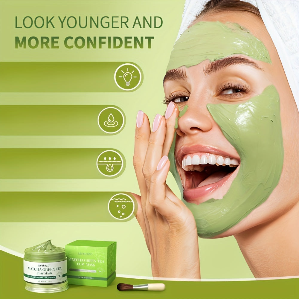 1pc Deep Cleansing Purifying Green Tea Clay Facial Mask - Volcanic Mud Face Mask for Deep Washing and Pore Minimizing, 5.29oz