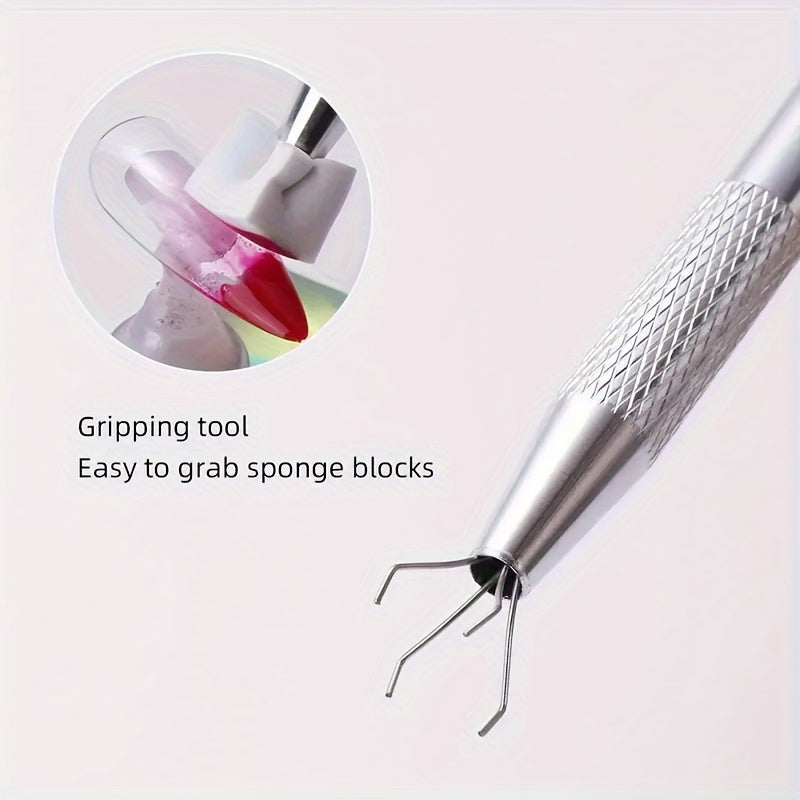 Mini Tofu Block Nail Art Sponge Set – Non-Absorbent Gel Gradient Blender with Nail Claw Grabber Pen Tool, Formaldehyde-Free Nail Accessories Kit