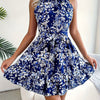 Summer Vibes | Chic Womens Yellow Floral Chiffon Summer Dress - Sleeveless Halter Top With Ruffle Detail, Flowy Knee-length Jumpsuit, Perfect For Casual Wear