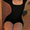 [Sexy Backless Romper] Black Long Sleeve Sexy Backless Bodycon Romper for Women - Stretchy, Low-Cut, Form-Fitting, Polyester Jumpsuit with Tie-Up Detail for Spring/Summer