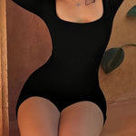 [Sexy Backless Romper] Black Long Sleeve Sexy Backless Bodycon Romper for Women - Stretchy, Low-Cut, Form-Fitting, Polyester Jumpsuit with Tie-Up Detail for Spring/Summer