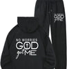 No Worries GOD Got Me Printed Women's Casual Sports Set, Sports Kangaroo Pocket Hoodie Set, Women's 2pcs Warm Set