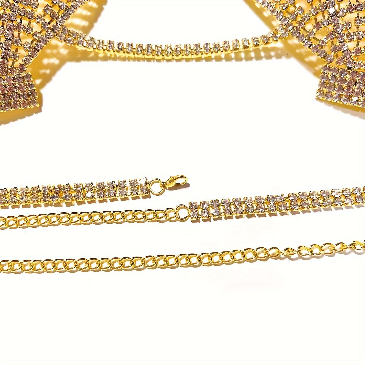 Perfect for Fashionable Ladies: A Dazzling Chest Chain with Rhinestone And A Stunning Hollowed-out Water Diamond Bikini Body Chain, Suitable for Nightclub Accessories