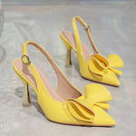 Women'S Elegant High-Heel Sandals with Bow and Flower Decor - Yellow and Teal, Pointed Toe, Buckle Closure, All-Season Wear, Synthetic Upper, TPR Sole, Ideal for Parties and Formal Events, Formal Footwear | Elegant Heel Sanda