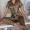 Women'S Elegant Printed Pajama Set, Polyester 95% Elastane 5% Short Sleeve with Lapel Collar and Pocket, Woven Home Wear Suitable for Outdoor, Spring/Fall Casual Fashion