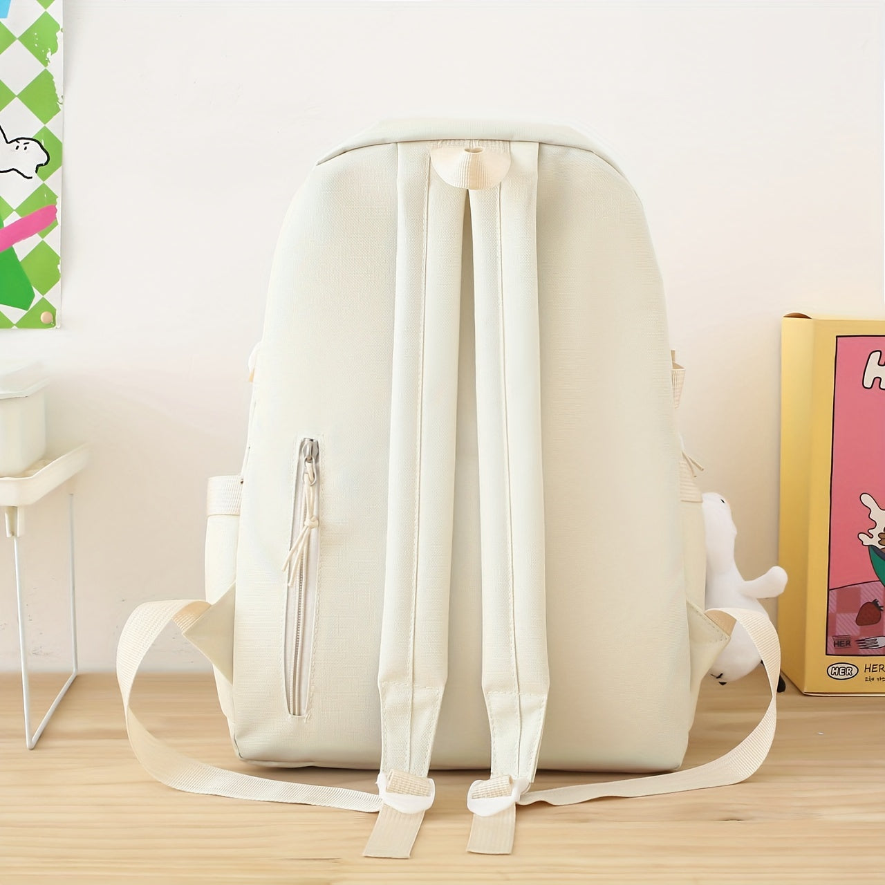 5 - Piece Set of Solid - Color Student Backpack Sets, Large - Capacity And Multifunctional, with Adorable Charms And Badges