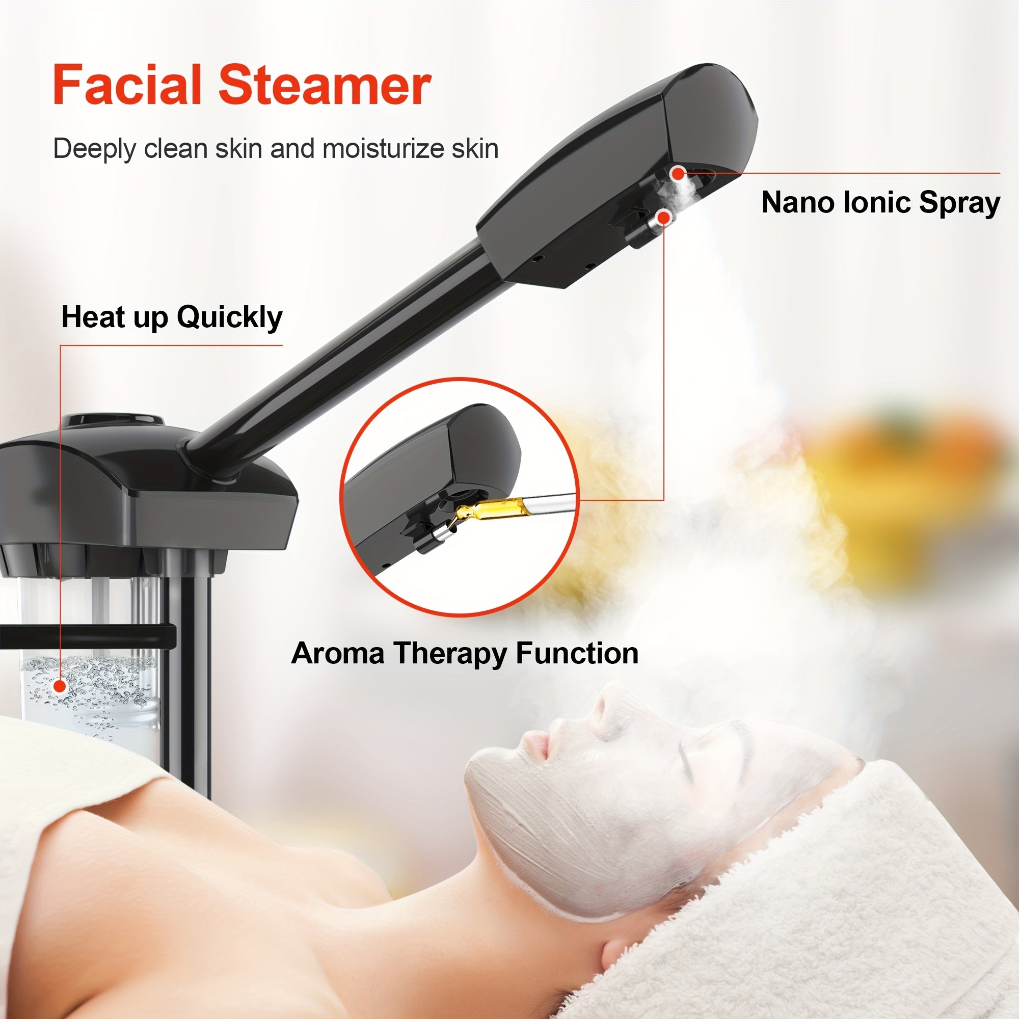 Facial Steamer Professional 2 In 1 Ozone With 5X Magnifying Lamp On Wheels For Spa, Beauty Salon And Home Use, 2-in-1 Esthetician Steamer On Wheels With Ozone And Hot Mist, Ionic Facial Steamer For Facial Deep Cleaning And Mo