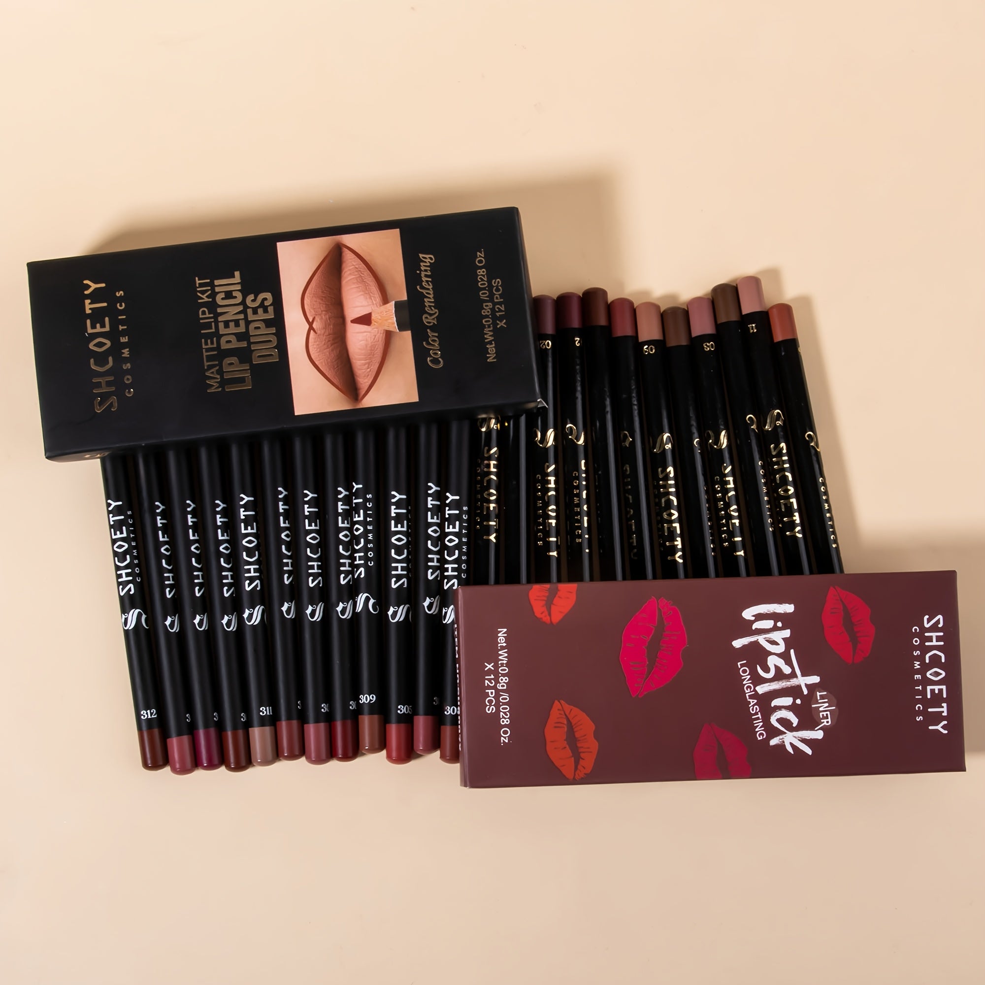 24pcs SHCOETY Matte Lip Pencil Set, Velvet Non-Stick Cup Lip Liner Duplicates, Mixed Color System, Long-Lasting Lipstick Contour Kit