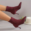 Ladies Elegant Comfortable Knitted High Heel Short Boots, Fabric Inner, Slip-On, Solid Color, Pointed Toe, All-Season, Dress Type