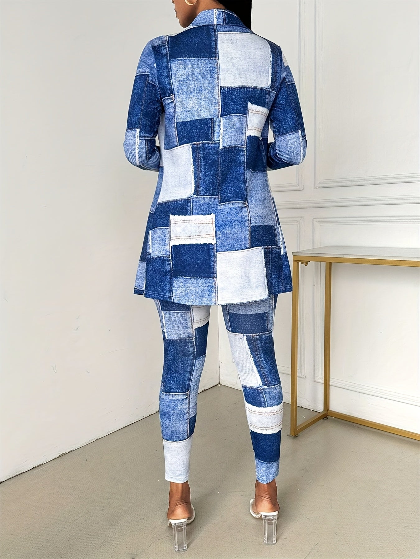 Women'S Plaid Print Button- Collar Long Sleeve Top And Pant Suit, Spring/summer Women'S Wear