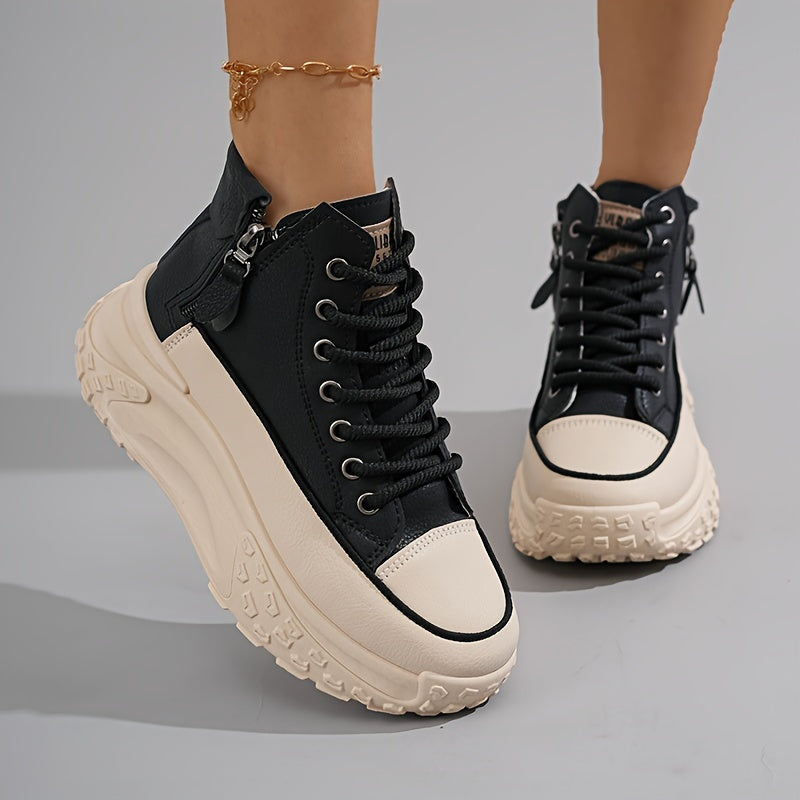 2024 Trendy High-Top Women's Sneakers - Comfortable, Non-Slip, Durable Casual Shoes with Lace-Up Design and Round Toe - For Women - Suitable for Casual Wear - Perfect Gift for Fashionistas