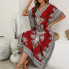 Boho Style Allover Print Cover Up Dress, V Neck Loose Fit Vacay Beach Kaftan, Women's Swimwear & Clothing