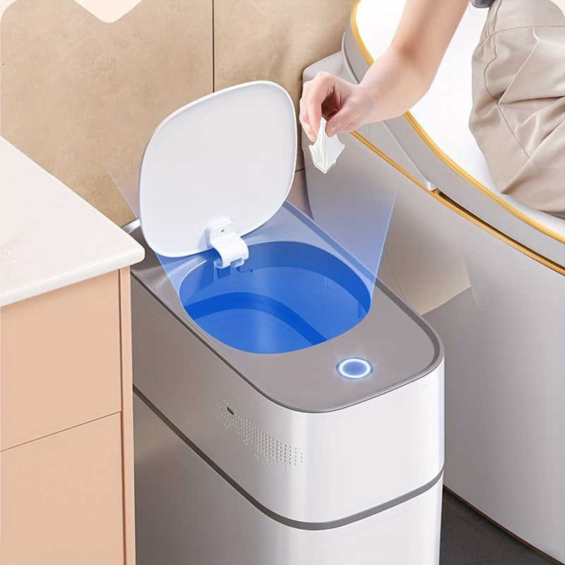 Bathroom Smart Touchless Trash Can - 4 Gallon Automatic Motion Sensor Rubbish Can with Lid Electric Narrow Small Garbage Bin for Kitchen, Office, Living Room, Toilet, Bedroom, RV