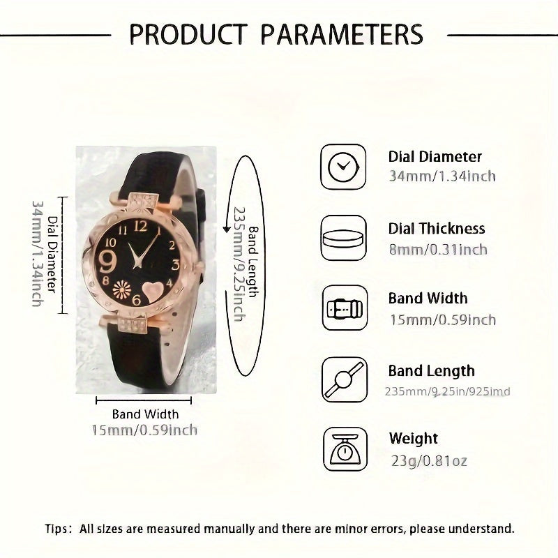 6pcs Elegant Flower Watch Rhinestone Quartz Watch Analog PU Leather Wrist Watch & Bracelets, Gifts for Women Her