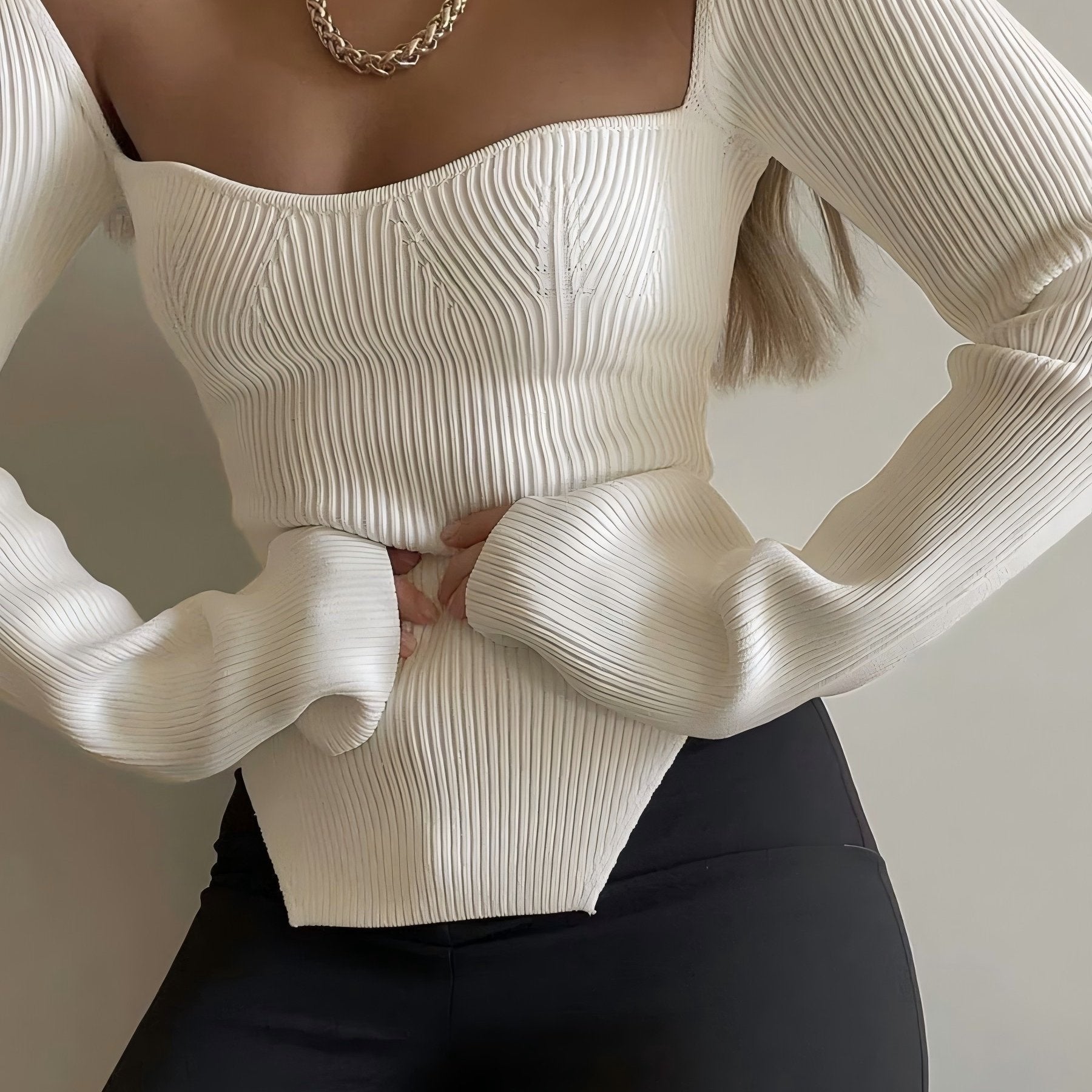 Asymmetrical Hem Sweetheart Neck Sweater - Elegant Long Sleeve Sweater For Fall & Winter - Women's Clothing - Soft & Cozy Fabric - Perfect Gift for Women