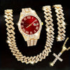 4pcs, Men's Watch Necklace Bracelet Set, Myer Cuban Rhinestone Necklace Bracelet Set, Men's Watch Gift Set